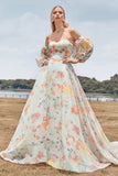 Ivory Flower Ball-Gown/Princess Sweep Train Wedding Dress with Half Sleeves