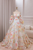 Ball-Gown/Princess Ivory Flower Sweep Train Wedding Dress with Half Sleeves