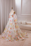 Ball-Gown/Princess Ivory Flower Sweep Train Wedding Dress with Half Sleeves