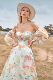 Ivory Flower Ball-Gown/Princess Sweep Train Wedding Dress with Half Sleeves