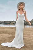 Ivory Mermaid Cowl Neck Simple Sweep Train Wedding Dress