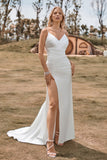 Trumpet/Mermaid Spaghetti Straps V-Neck Sweep Train Wedding Dress