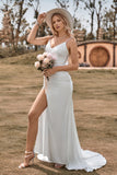 Trumpet/Mermaid Spaghetti Straps V-Neck Sweep Train Wedding Dress