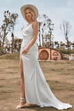 Trumpet/Mermaid Spaghetti Straps V-Neck Sweep Train Wedding Dress