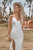 Trumpet/Mermaid Spaghetti Straps V-Neck Sweep Train Wedding Dress