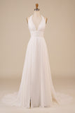 Ivory A Line Halter Court Train Wedding Dress with Sleeveless