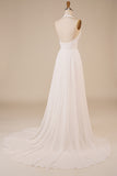 Ivory A Line Halter Court Train Wedding Dress with Sleeveless