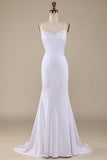 White Mermaid Lace-Up Back Sweep Train Stretch Satin Wedding Dress