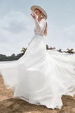 Ivory A Line V-Neck Long Wedding Dress With Long Sleeves