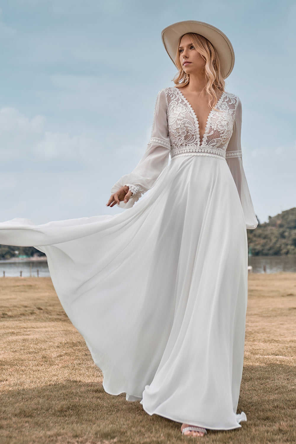 Wedtrend Women Bridal Dress Ivory A Line Deep V Neck Sweep Train Lace Wedding Dress WEDTREND Wedtrend Women Bridal Dress Ivory A Line Deep V Neck Sweep Train Lace Wedding Dress WEDTREND