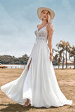 Ivory A Line Spaghetti Straps V-Neck Floor Length Wedding Dress