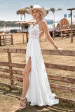 Ivory A Line Spaghetti Straps V-Neck Floor Length Wedding Dress