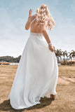 Ivory A Line Spaghetti Straps V-Neck Floor Length Wedding Dress