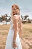 Ivory A Line Spaghetti Straps V-Neck Floor Length Wedding Dress