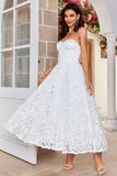 A Line Sweetheart Tea-Length Corset Wedding Dress with Lace