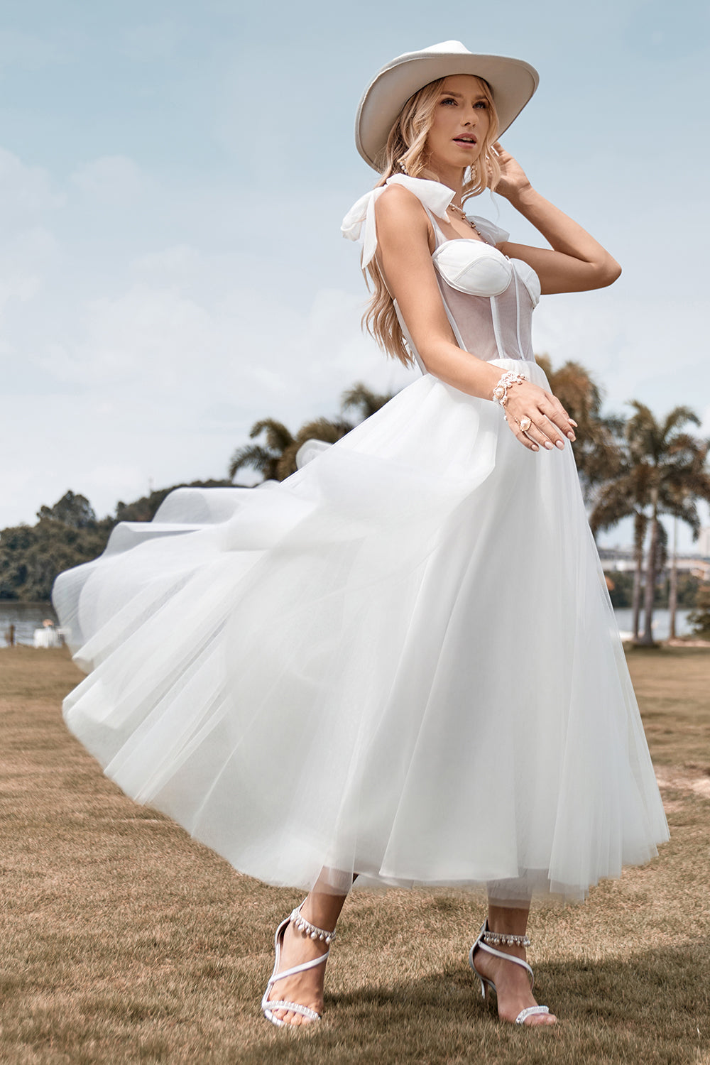 Wedtrend Women Ivory Bridal Dress A Line Sweetheart Corset Tea Length Wedding Dress Ivory US16
