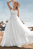 Ivory A Line Spaghetti Straps Floor Length Boho Wedding Dress