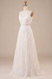 Ivory A Line Spaghetti Straps Long Wedding Dress