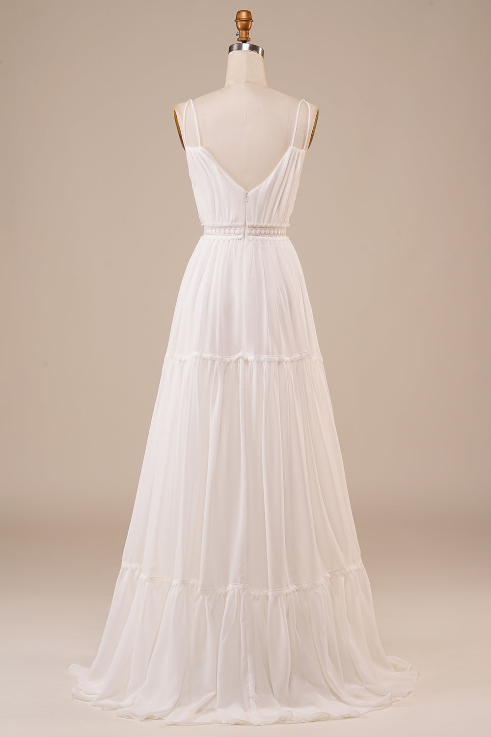 Ivory A Line Spaghetti Straps Long Wedding Dress