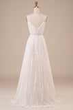 Ivory A Line Spaghetti Straps Long Wedding Dress