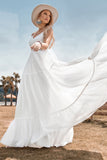 Ivory A Line Spaghetti Straps Floor Length Boho Wedding Dress