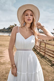 Ivory A Line Spaghetti Straps Floor Length Boho Wedding Dress