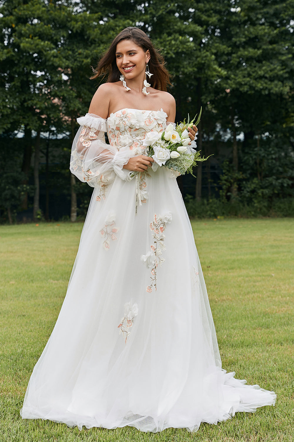 Wedtrend Women Ivory Strapless Bridal Dress A-Line Floral Print Long Wedding Dress with Appliqued Embroidery WEDTREND Wedtrend Women Ivory Strapless Bridal Dress A-Line Floral Print Long Wedding Dress with Appliqued Embroidery WEDTREND