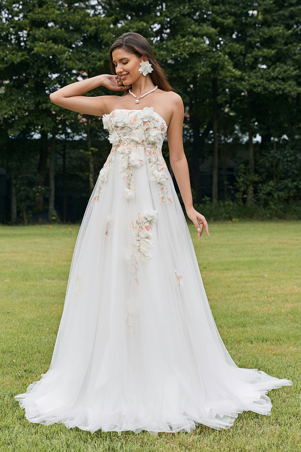 Wedtrend Women Ivory Strapless Bridal Dress A-Line Floral Print Long Wedding Dress with Appliqued Embroidery WEDTREND Wedtrend Women Ivory Strapless Bridal Dress A-Line Floral Print Long Wedding Dress with Appliqued Embroidery WEDTREND