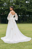 Ivory A-Line Sweetheart Floral Wedding Dress with Appliques