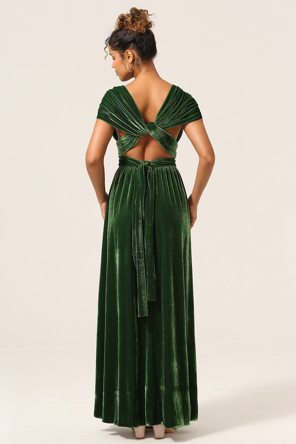 Dark Green Convertible Wear Velvet Long Bridesmaid Dress