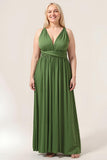 Olive A-Line Spandex Convertible Wear Floor Length Plus Size Bridesmaid Dress