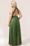 Olive A-Line Spandex Convertible Wear Floor Length Plus Size Bridesmaid Dress