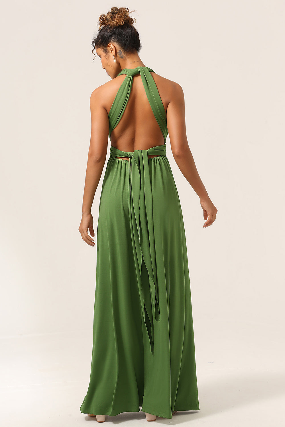 Olive A-Line Spandex Convertible Wear Floor Length Bridesmaid Dress