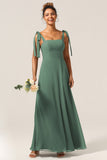 Eucalyptus A-Line Spaghetti Straps Floor Length Bridesmaid Dress with Slit