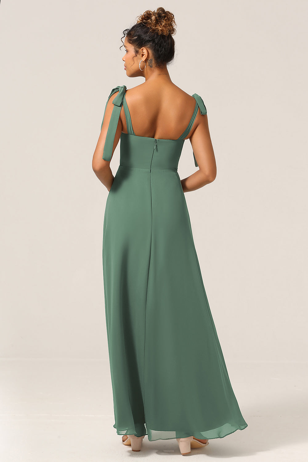 Wedtrend Women Eucalyptus Long Bridesmaid Dress Tie Straps A Line Wedding Guest Dress With Slit WEDTREND Wedtrend Women Eucalyptus Long Bridesmaid Dress Tie Straps A Line Wedding Guest Dress With Slit WEDTREND