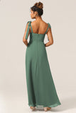 Eucalyptus A-Line Spaghetti Straps Floor Length Bridesmaid Dress with Slit