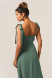 Eucalyptus A-Line Spaghetti Straps Floor Length Bridesmaid Dress with Slit