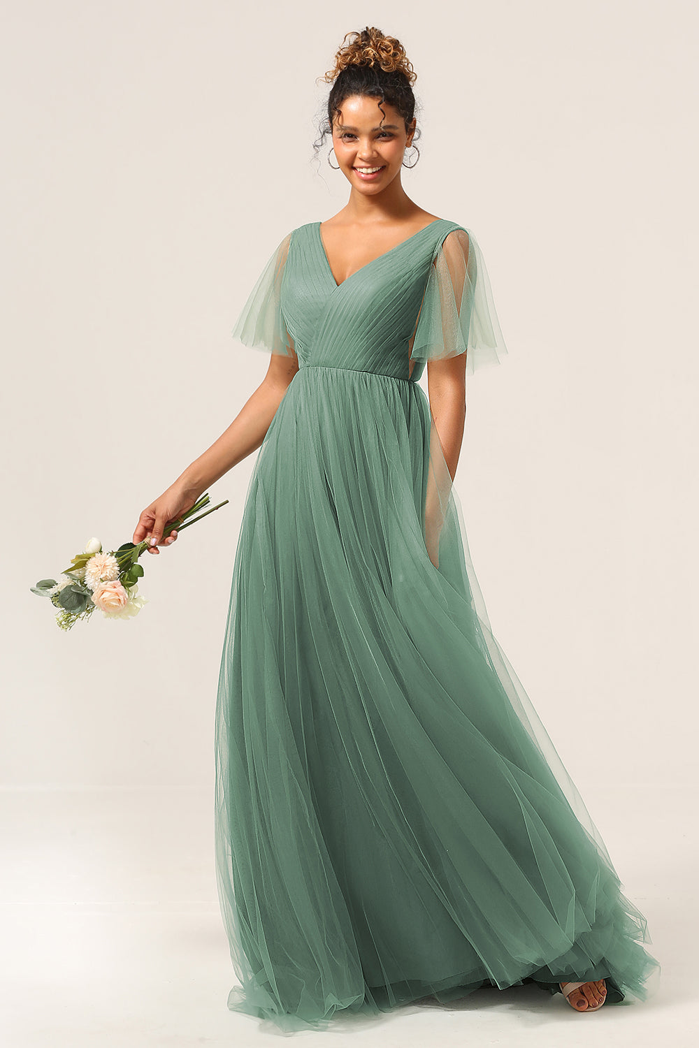 Wedtrend Women Eucalyptus Bridesmaid Dress A Line V Neck Open Back Floor Length Tulle Wedding Party Dress WEDTREND Wedtrend Women Eucalyptus Bridesmaid Dress A Line V Neck Open Back Floor Length Tulle Wedding Party Dress WEDTREND
