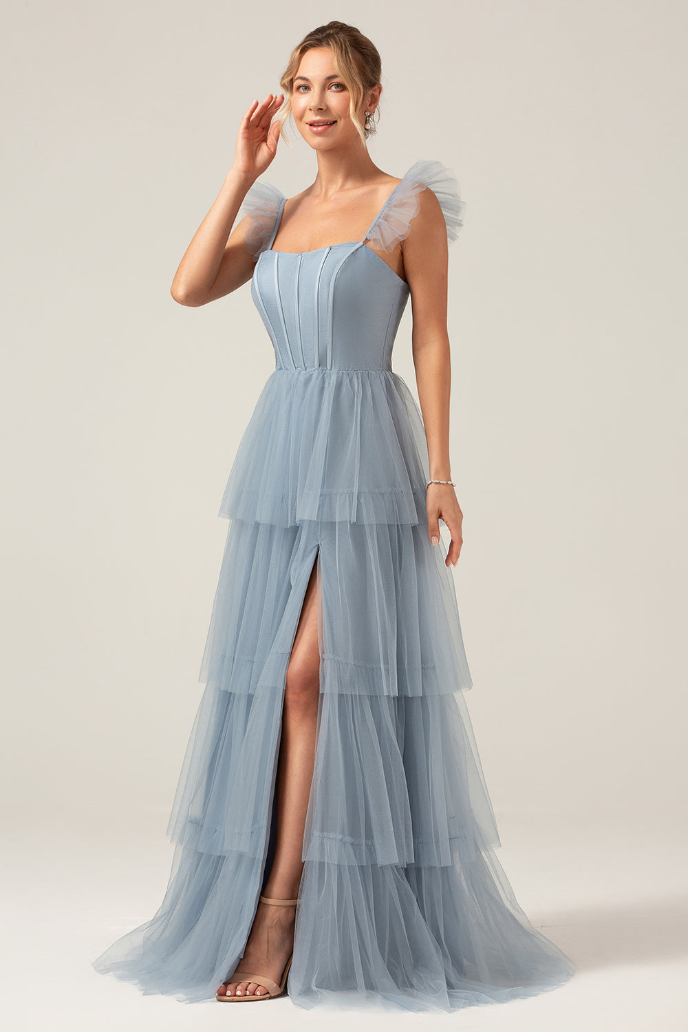 Wedtrend Women Navy Bridesmaid Dress A Line Spaghetti Straps Tiered Floor Length Tulle Prom Dress WEDTREND Wedtrend Women Navy Bridesmaid Dress A Line Spaghetti Straps Tiered Floor Length Tulle Prom Dress WEDTREND