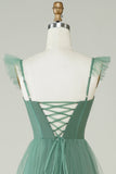 Eucalyptus A Line Spaghetti Straps Floor Length Tulle Bridesmaid Dress