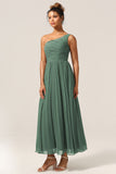 Eucalyptus A Line One Shoulder Ruched Chiffon Bridesmaid Dress