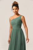 Eucalyptus A Line One Shoulder Ruched Chiffon Bridesmaid Dress