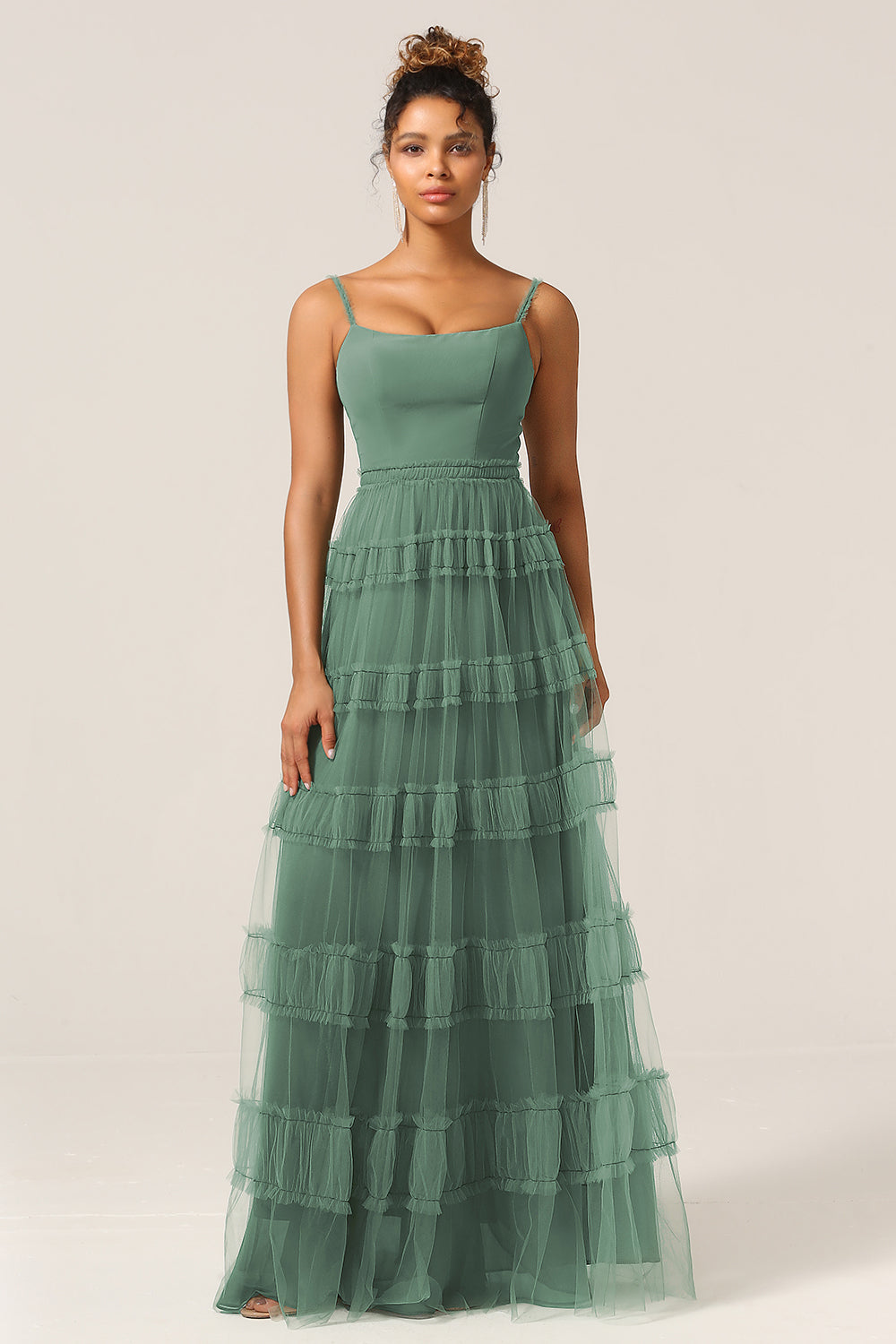 WEDTREND Women Plus Size Eucalyptus Tulle Long Bridesmaid Dress A Line Spaghetti Straps Wedding Guest Dress WEDTREND Women Plus Size Eucalyptus Tulle Long Bridesmaid Dress A Line Spaghetti Straps Wedding Guest Dress