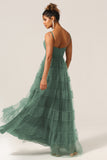 Eucalyptus A Line Spaghetti Straps Tiered Tulle Bridesmaid Dress