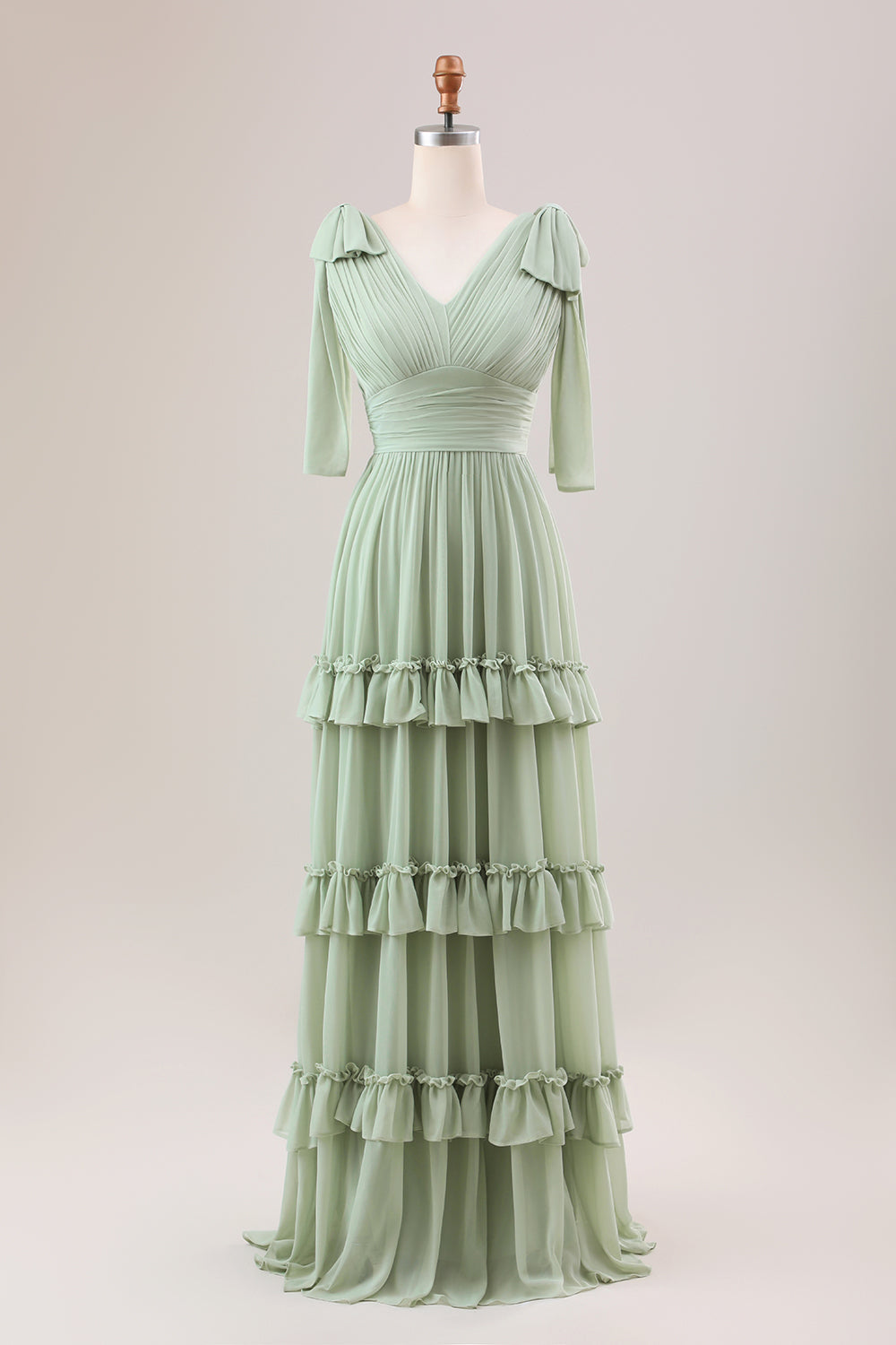 Wedtrend Women Dusty Sage Bridesmaid Dress A Line V-Neck Long Knitted Chiffon Wedding Party Dress With Ruffles WEDTREND Wedtrend Women Dusty Sage Bridesmaid Dress A Line V-Neck Long Knitted Chiffon Wedding Party Dress With Ruffles WEDTREND