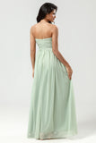 Dusty Sage A Line Sweetheart Long Knitted Chiffon Bridesmaid Dress With Ruffles