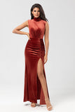 Mermaid Terracotta Velvet Sleeveless Bridesmaid Dress