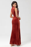 Mermaid Terracotta Velvet Sleeveless Bridesmaid Dress