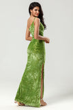 Sheath One Shoulder Floor-Length Printed Velvet Bridesmaid Dress with Slit