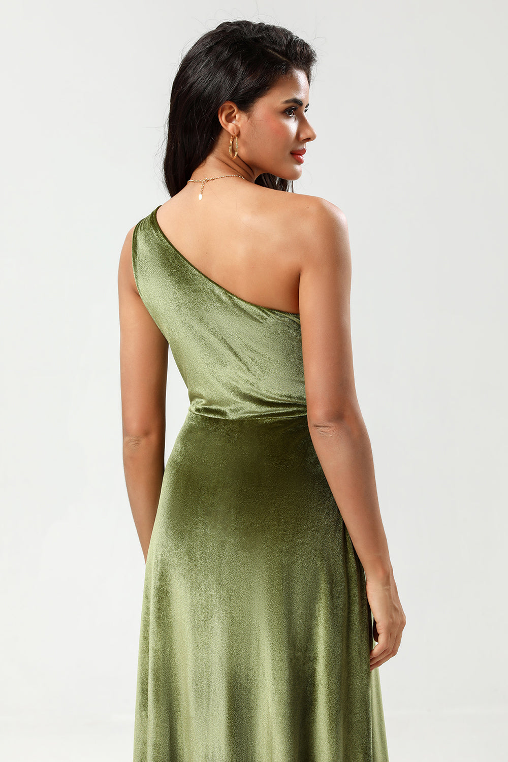Wedtrend Women Olive Bridesmaid Dress A Line One Shoulder Floor-Length Velvet Wedding Party Dress with Slit WEDTREND Wedtrend Women Olive Bridesmaid Dress A Line One Shoulder Floor-Length Velvet Wedding Party Dress with Slit WEDTREND